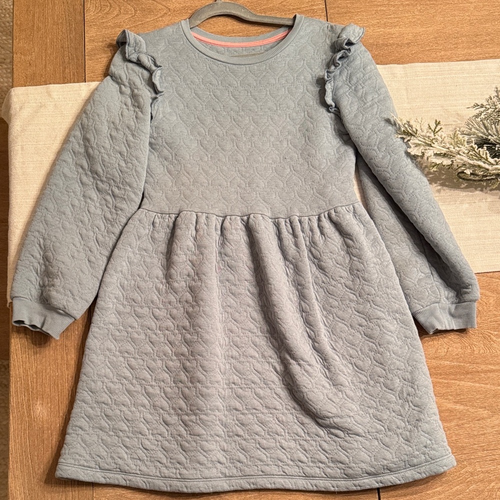 Mini Boden blue Quilted Dress with Ruffle Sleeves